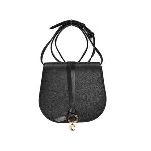 Chloe Alphabet Saddle Bag Shoulder Crossbody Black Grained Leather